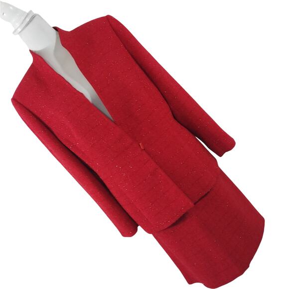KASPER! GORGEOUS FLAME RED, BOUCLE FINISH SKIRT & JACKET SUIT SET! SZ 14 - Picture 1 of 12